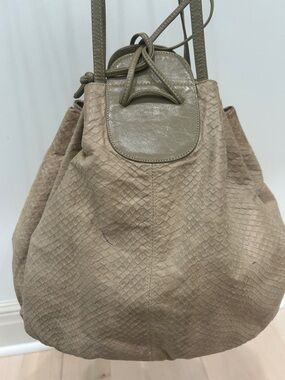 Halston Vintage Snake or Python Leather bag with Textured Drawstring Hobo Bag